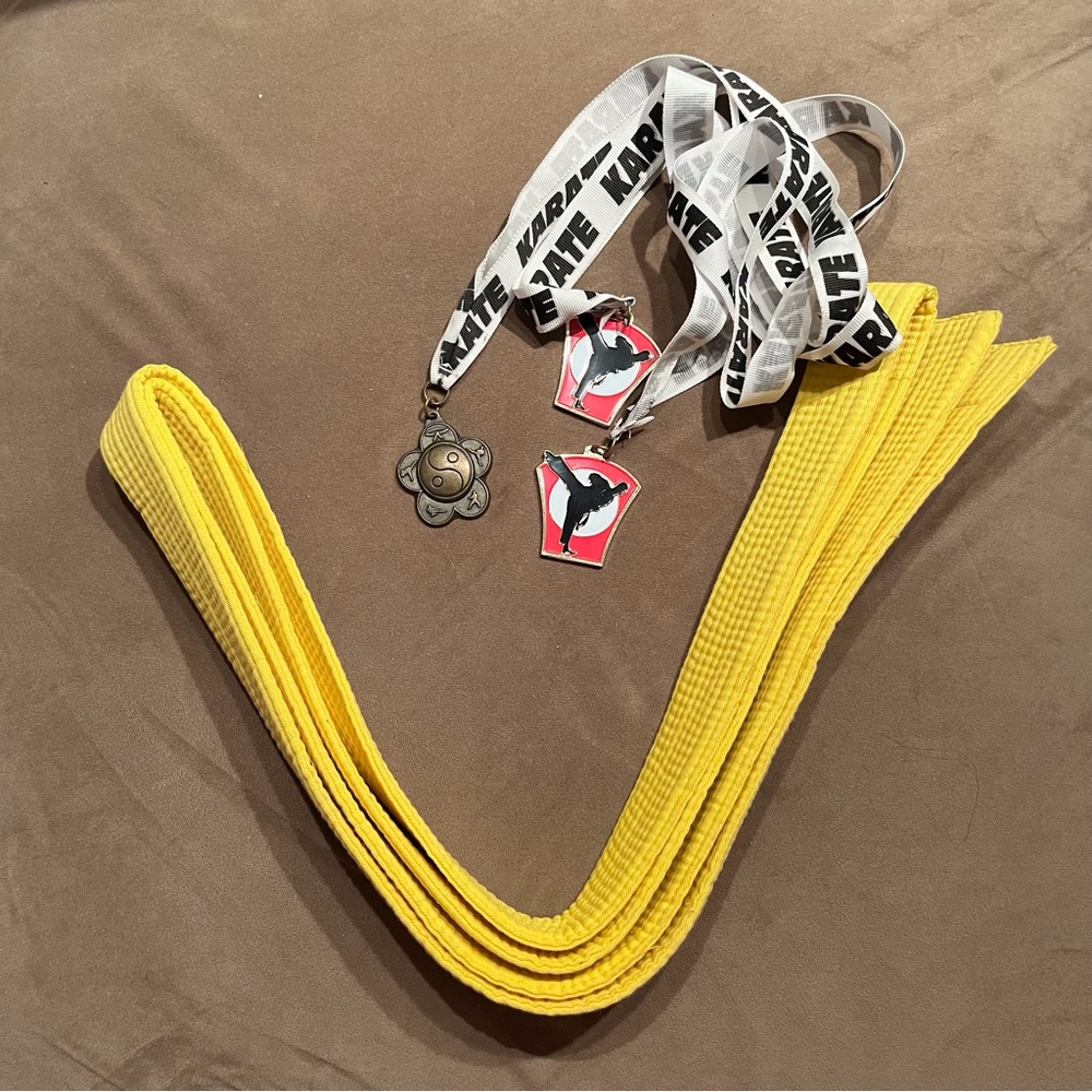 Yellow Belt Martial Arts Karate JiuJitsu Three Karate Medals Bronze to